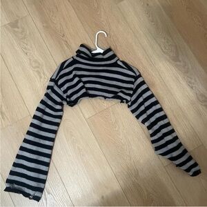 Black and Gray Striped Turtleneck Sweater